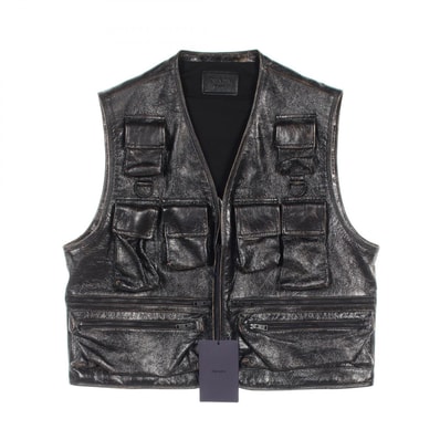 プラダ PRADA CARPA OLD ヴィンテージ加工 レザージレ ベスト 衣料品 トップス ゴートスキン(山羊革) メンズ ブラック系 【中古】