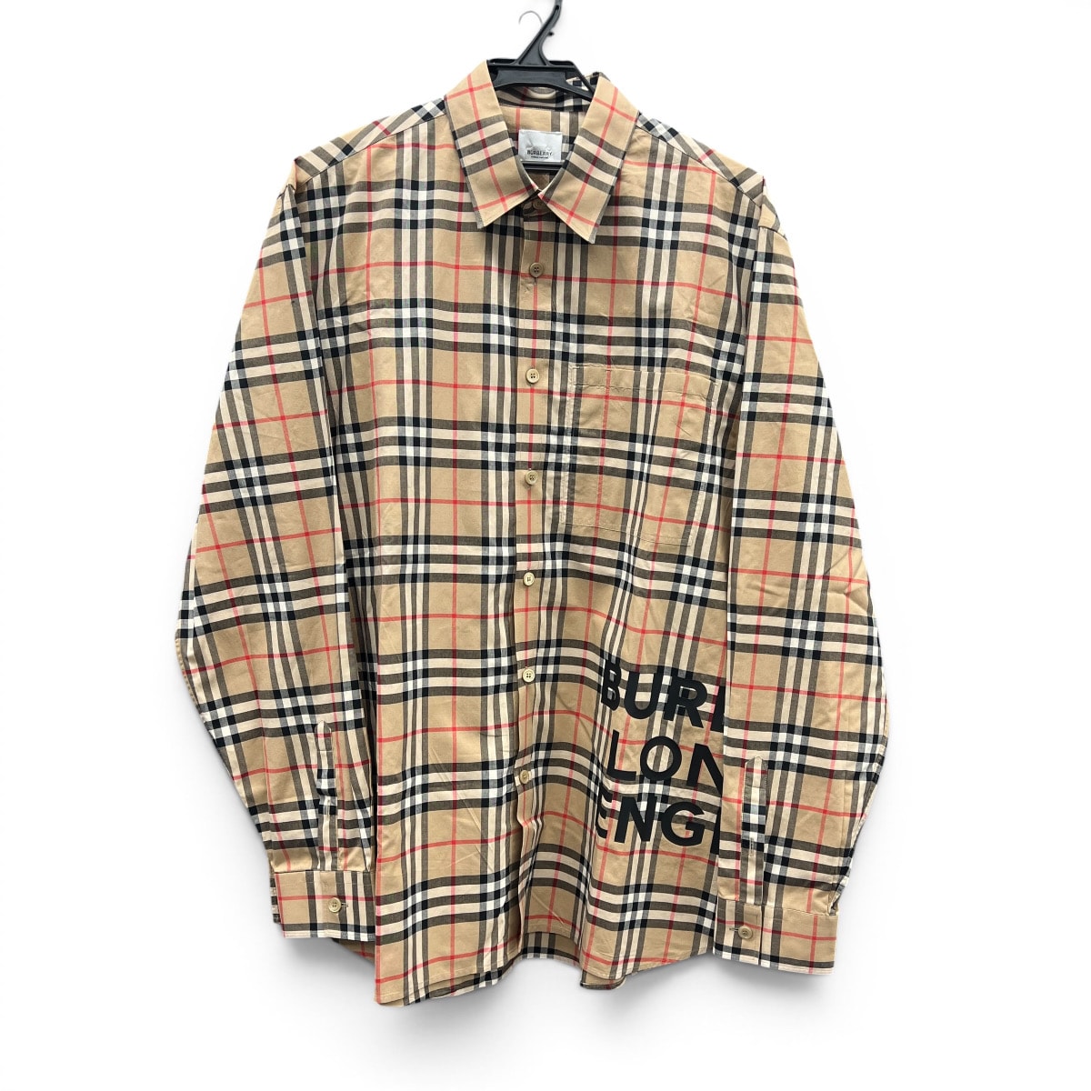 BURBERRY 極美品 バーバリー ロゴ ノバチェック 長袖シャツ 8017567 コットン ブラウン マルチカラー チェック柄 ノヴァチェック Aランク 中古 鑑定済 バーバリーシャツ