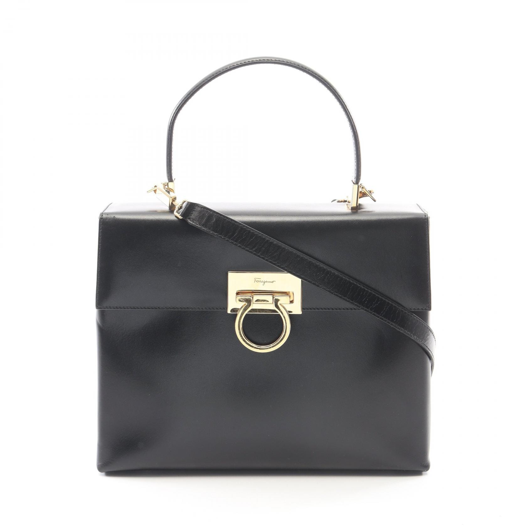 サルヴァトーレフェラガモ Salvatore Ferragamo ガンチーニ 2WAY ハンドバッグ バッグ レザー レディース ブラック系 【中古】