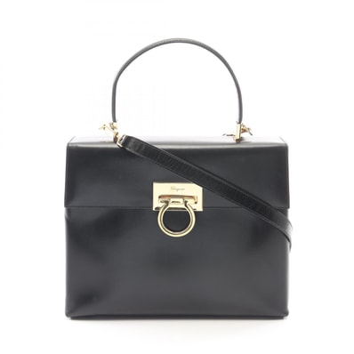 サルヴァトーレフェラガモ Salvatore Ferragamo ガンチーニ 2WAY ハンドバッグ バッグ レザー レディース ブラック系 【中古】