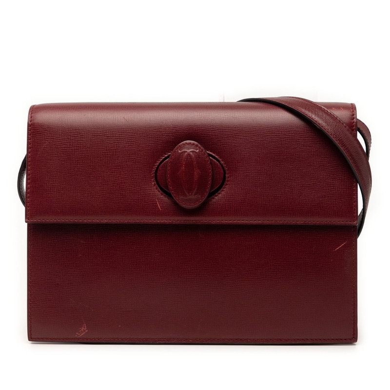 カルティエ 斜め掛け ショルダーバッグ ワインレッド ボルドー レザー レディース CARTIER 【中古】