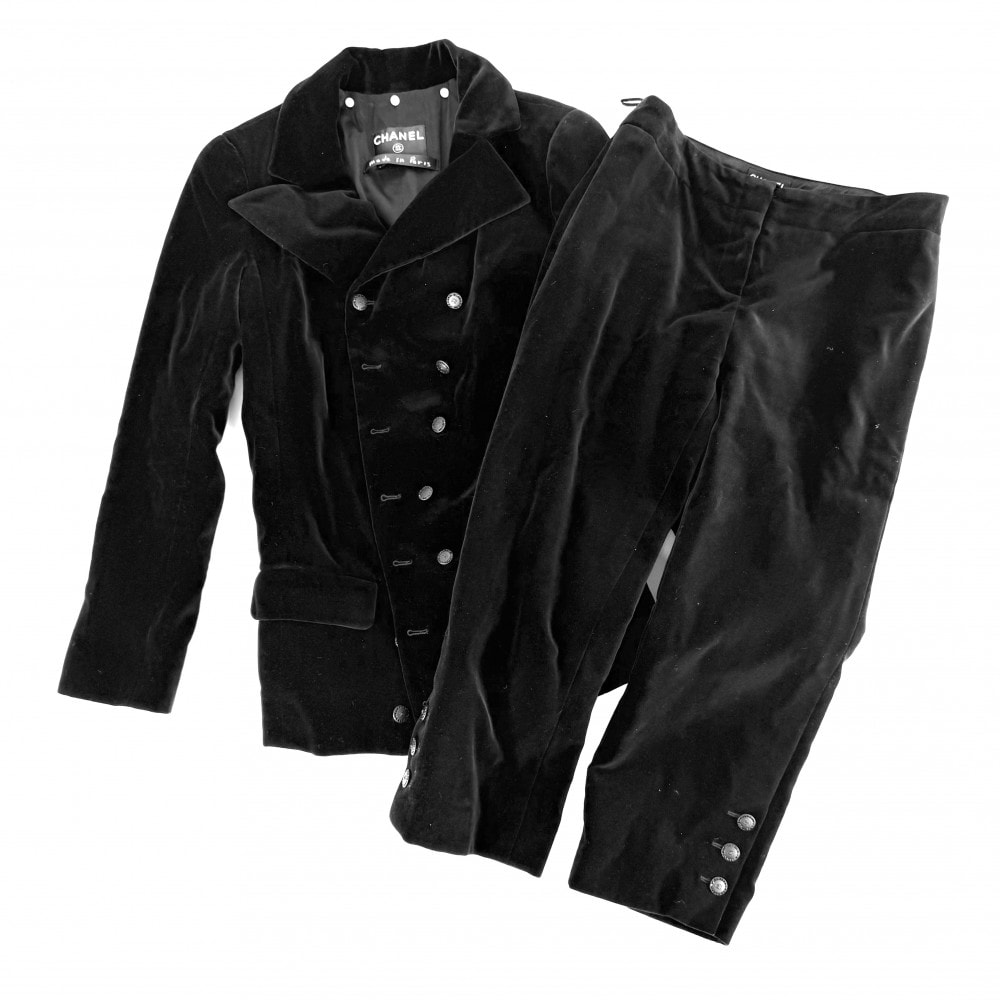 CHANEL シャネル セットアップ ベロア ジャケット パンツ ヴィンテージ アパレル 服 ココマーク 38 ブラック 黒 ブラック金具 コットン    レディース 秋 冬【中古品】