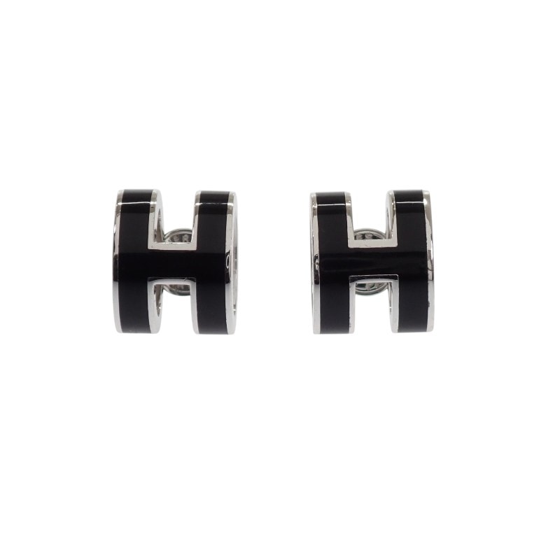 エルメス HERMES ポップH ピアス メタル ブラック シルバー金具 レディース【中古】【ABランク】