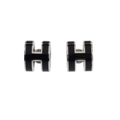 エルメス HERMES ポップH ピアス メタル ブラック シルバー金具 レディース【中古】【ABランク】