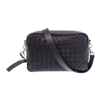 ボッテガヴェネタ BOTTEGA VENETA イントレチャートカメラ 755925V2HL18803 ショルダーバッグ カーフ ブラック シルバー金具 メンズ レディース【中古】【Aランク】