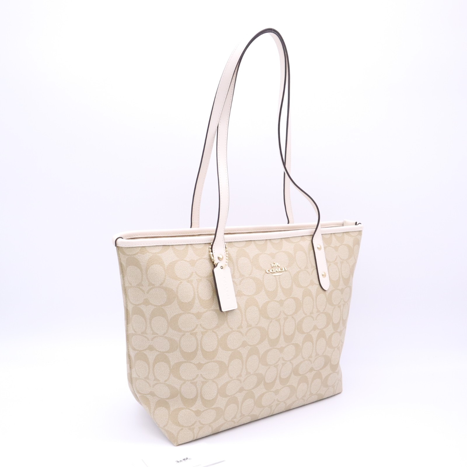 美品 COACH コーチ キャンバス シグネチャー トートバッグ F58292 トートバッグ ベージュ ホワイト キャンバス レディース