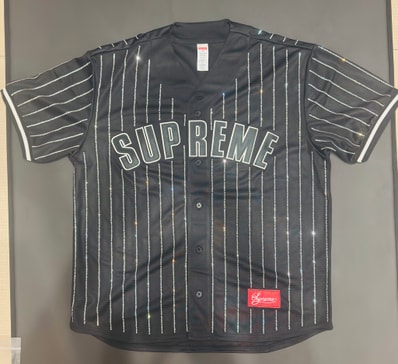 Supreme Rhinestone Stripe Baseball Jersey "Black"