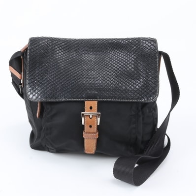 ■極美品 プラダ テスート ナイロンショルダーバッグ パイソン レザー