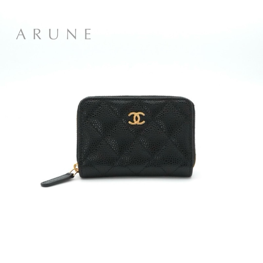 シャネル CHANEL 財布 コインケース 小銭入れ ブラック ゴールド ココマーク マトラッセ クラシック ジップ コインパース