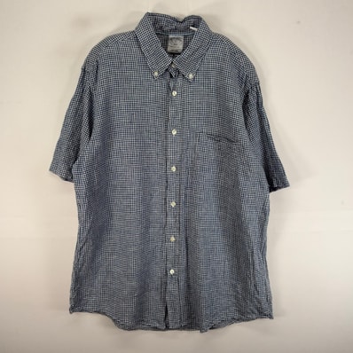 古着 ブルックスブラザーズ Brooks Brothers 半袖シャツ 胸ポケ 1818 リネン L ブルー系 チェック メンズ