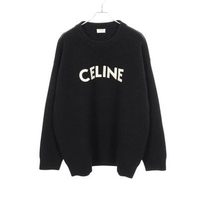 セリーヌ CELINE ロゴ オーバーサイズ リブ ニット 衣料品 トップス ウール メンズ ブラック系 2A19R423P 【中古】