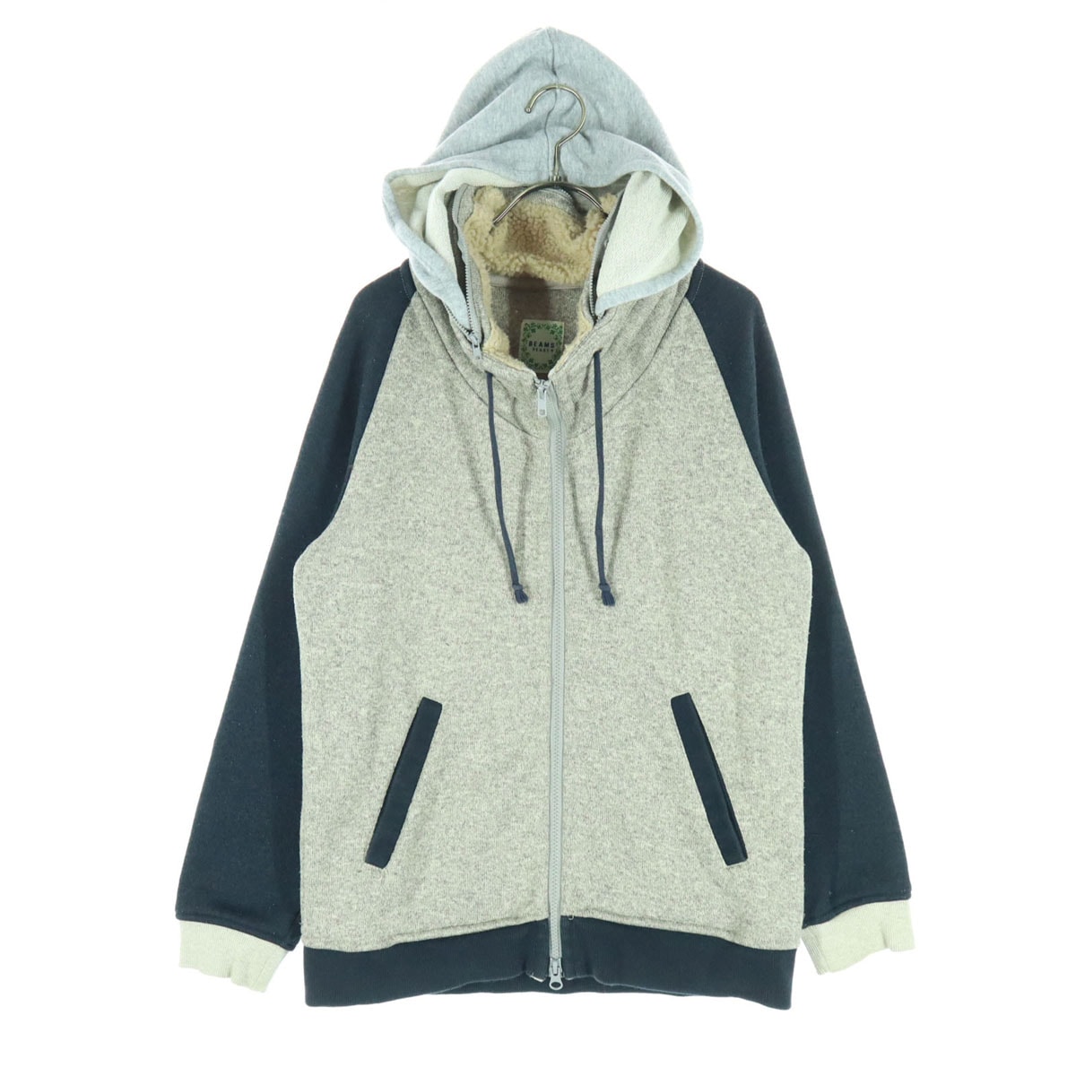 BEAMS HEART ビームスハート ツートーン 長袖 ボア ジップパーカー グレー フード収納可