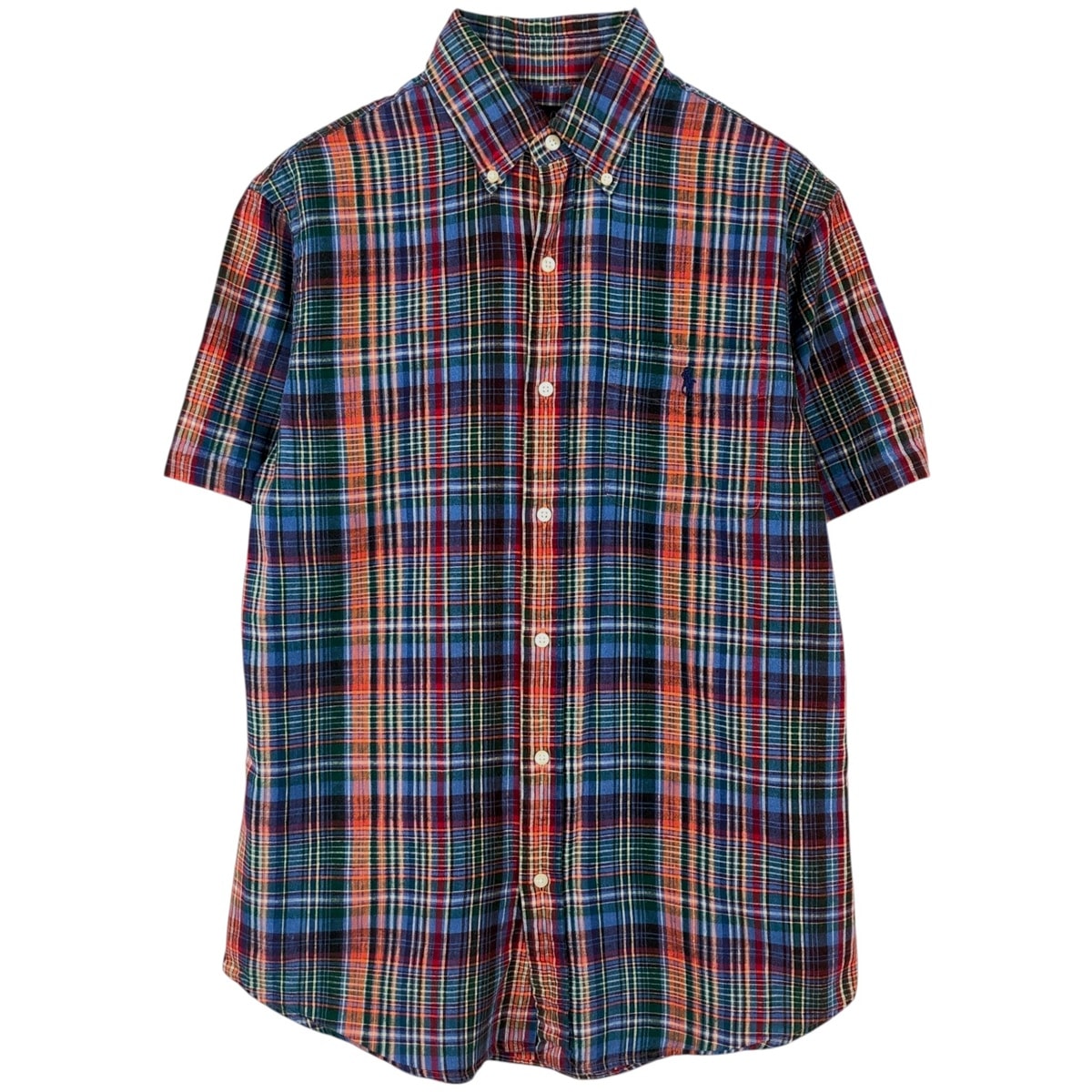 古着 ラルフローレン Ralph Lauren POLO RALPH LAUREN CLASSIC FIT チェック柄 半袖 リネン ボタンダウンシャツ メンズM相当/eaa654313