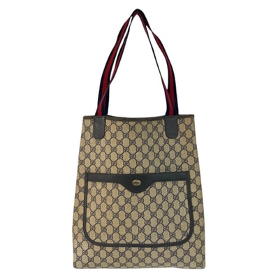 GUCCI グッチ ヴィンテージ シェリーライン グレー ネイビー GGスプリームキャンバス トートバッグ ショルダーバッグ 601681 【中古】