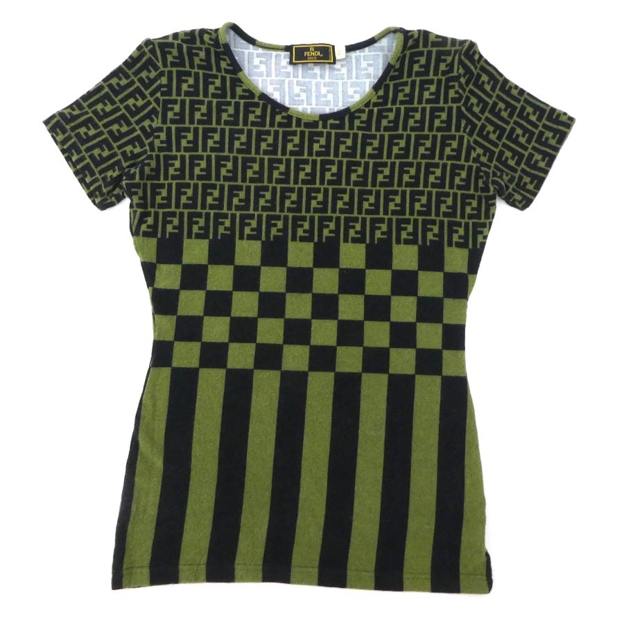 フェンディ FENDI その他トップス 半袖トップス ズッカ レーヨン/ポリウレタン カーキ/ブラック レディース【中古】 e60140g