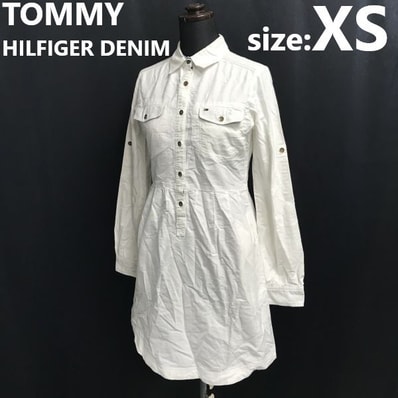 トミーヒルフィガー/TOMMY HILFIGER DENIM★長袖/シャツワンピース【XS/白/white】麻54%/ハーフボタン/Tops/Shirts/dress◆sBH951