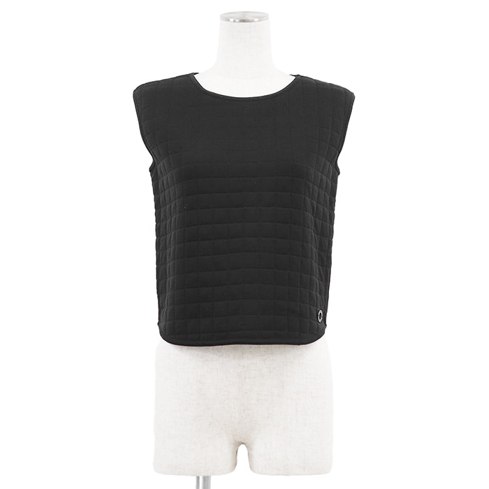 【極美品】CHANEL シャネル IDENTIFICATION ヴィンテージ キルティングベスト サイズ 42 レディース 00T P15527 サークルロゴ メタルプレート コットン100% ジレ トップス ブラック 黒 フランス製 カール・ラガーフェルド期