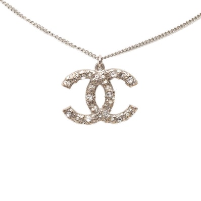 シャネル ココマーク ヴィンテージ チェーン ネックレス ペンダント 99A シルバー メタル ラインストーン レディース CHANEL 中古