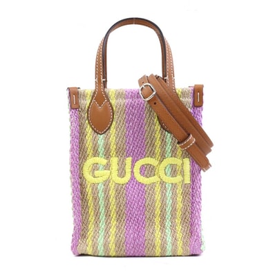 グッチ GUCCI ハンドバッグ 斜め掛けショルダーバッグ ジュート ミニ ストロー/コットン マルチカラー シルバー レディース 780083【中古】 e62061c