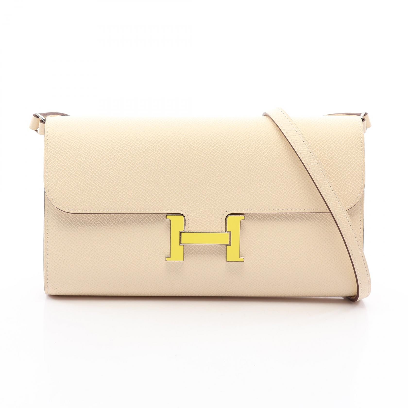 エルメス HERMES コンスタンス ロング トゥーゴー ナタ ライム ショルダーバッグ バッグ ヴォーエプソン ヴォーエプソン B刻印(2023年製造) レディース アイボリー系 / イエロー系 【中古】