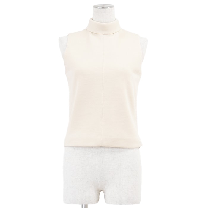 【未使用】 セリーヌ 759Y 2X370 12CR タートルネック ノースリーブ トリオンフ ライニング ウール100% トップス レディース アイボリー S CELINE