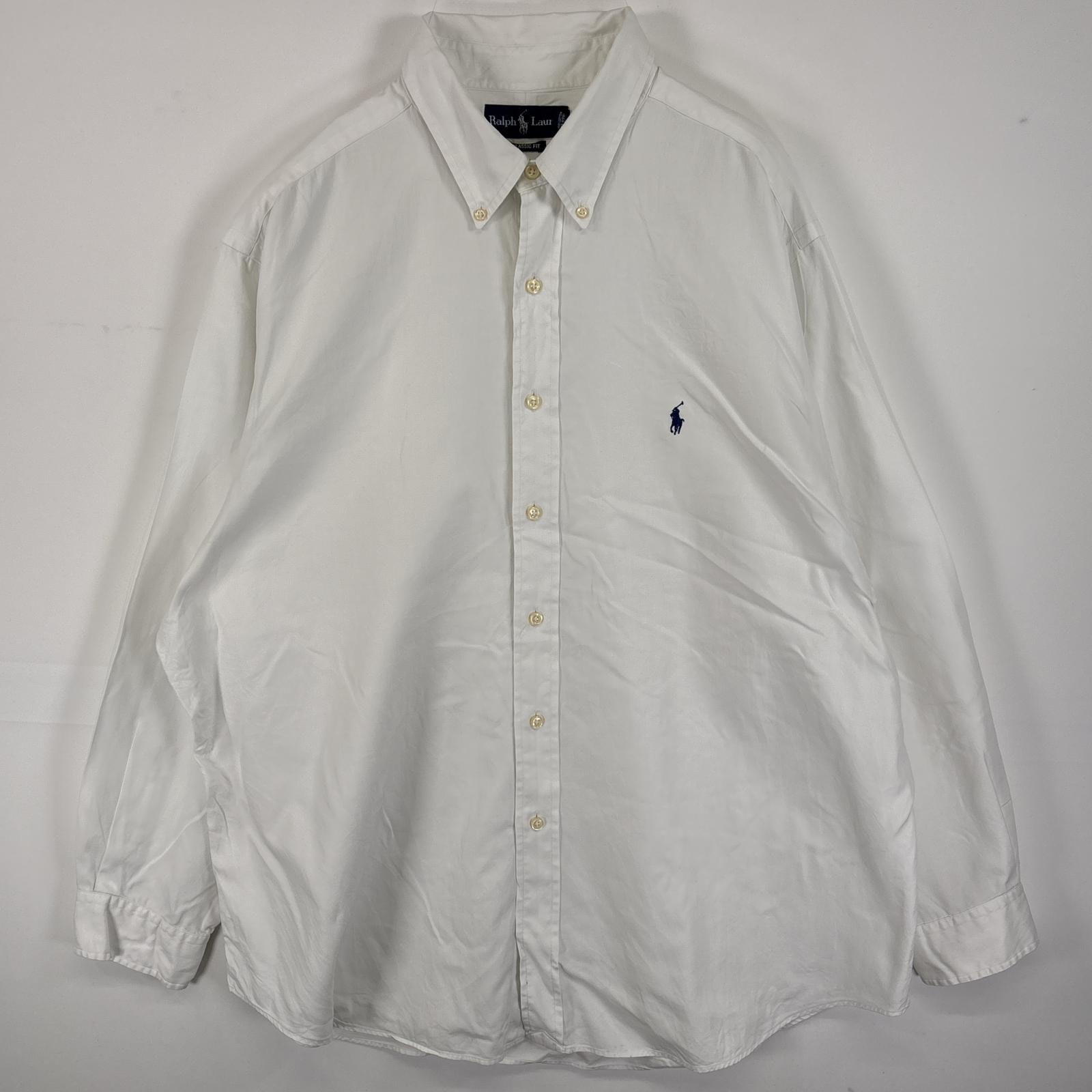 古着 ラルフローレン RALPH LAUREN 長袖シャツ ボタンダウンシャツ ワンポイント ロゴ 刺繍 大きいサイズ 18 2XL  ホワイト 無地 メンズ