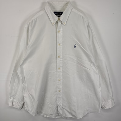 古着 ラルフローレン RALPH LAUREN 長袖シャツ ボタンダウンシャツ ワンポイント ロゴ 刺繍 大きいサイズ 18 2XL ホワイト 無地 メンズ