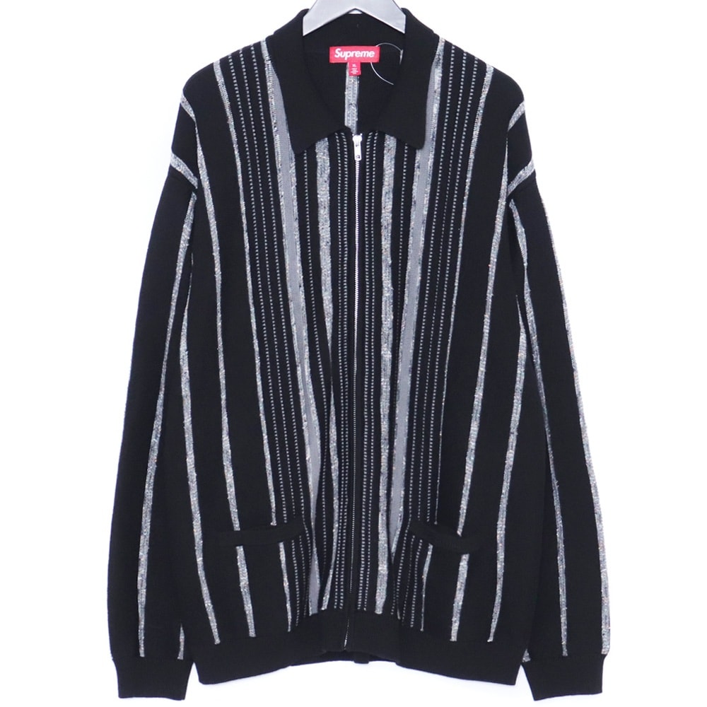 Supreme Speckle Stripe Zip Up Cardigan "Black"