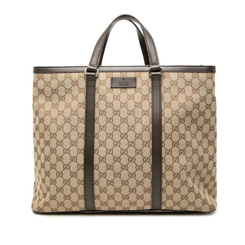 グッチ GGキャンバス トートバッグ ハンドバッグ 449169 ベージュ ブラウン キャンバス レザー レディース GUCCI 【中古】