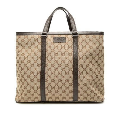 グッチ GGキャンバス トートバッグ ハンドバッグ 449169 ベージュ ブラウン キャンバス レザー レディース GUCCI 【中古】