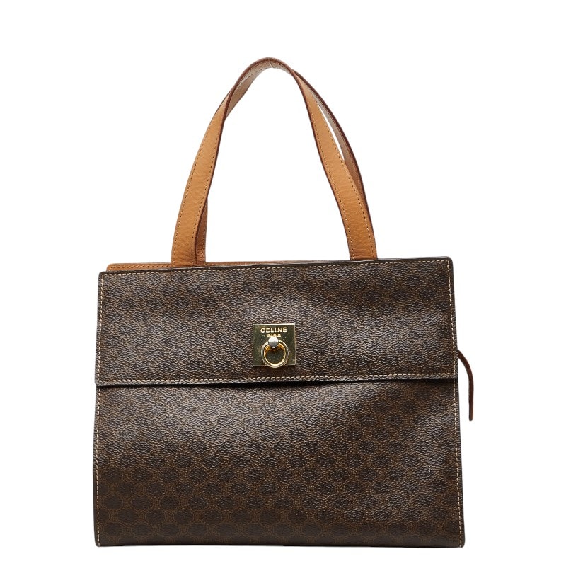 セリーヌ マカダム ハンドバッグ ブラウン PVC レザー レディース CELINE 【中古】