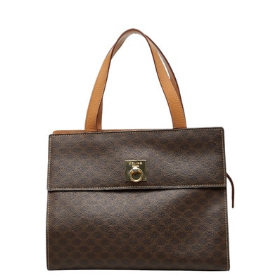 セリーヌ マカダム ハンドバッグ ブラウン PVC レザー レディース CELINE 【中古】