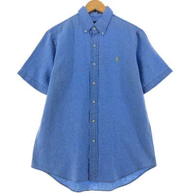 古着 ラルフローレン Ralph Lauren 無地 半袖 リネン ボタンダウンシャツ メンズM相当/eaa531557