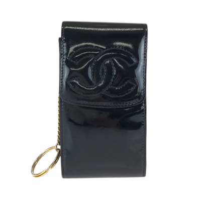 CHANEL シャネル ココマーク ブラック 黒 ゴールド金具 エナメル 小物入れ シガレットケース 男女兼用 601741 【中古】