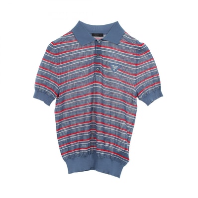 プラダ PRADA ストライプ 半袖 ポロ ニット 衣料品 トップス シルク メンズ ブルー系 / レッド系 / ホワイト系 【中古】
