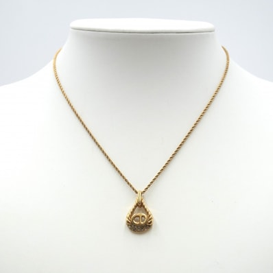 Christian Dior(クリスチャンディオール)CDロゴ ラインストーン ドロップ ネックレス ゴールド レディース 44cm アクセサリー ヴィンテージ【中古】