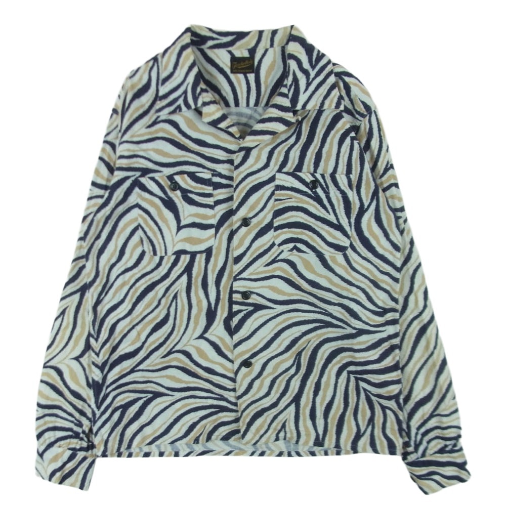 TENDERLOIN テンダーロイン T-PRINT FLANNEL SHT A ZEBRA プリント フランネル ゼブラ柄 長袖 シャツ 日本製 ネイビー系 ベージュ系 ホワイト系 XS【中古】