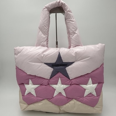 MIU MIU(ミュウミュウ)スター パデッド トートバッグ ショッピングバッグ ハンドバッグ ピンク系 マルチカラー 5BG240 2DQO【中古】
