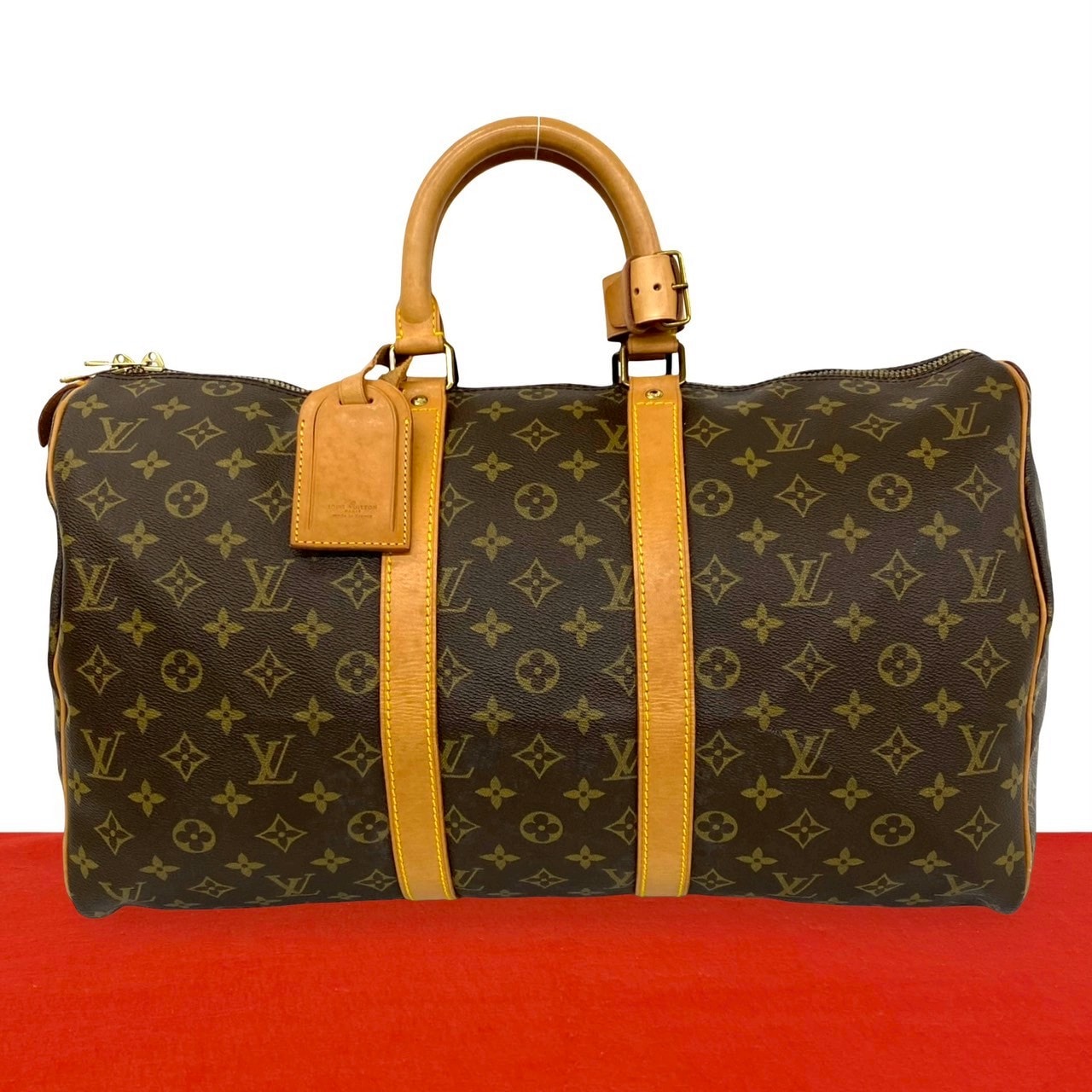 LOUIS VUITTON ルイヴィトン キーポル モノグラム レザー PVC ボストンバッグ ブラウン
 347-7