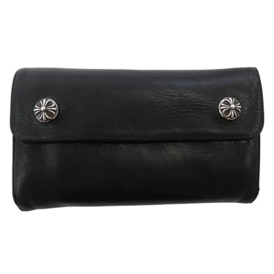 Chrome Hearts Wave Cross Ball Button Leather Wallet "Black/Silver"