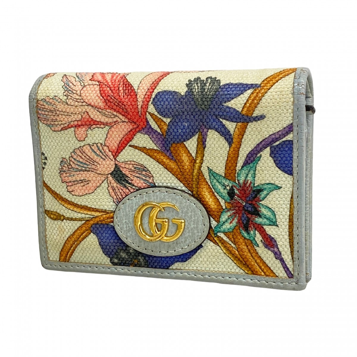 【6ce6360】グッチ 財布 フローラ 577347 キャンバス ライトブルー ゴールド金具【中古】レディース