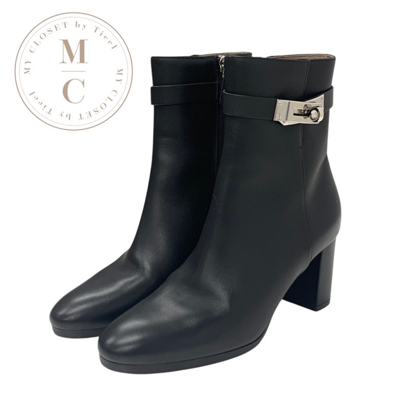 エルメス HERMES サンジェルマン ブーツ ショートブーツ 靴 シューズ レザー ブラック 黒 シルバー ケリー金具