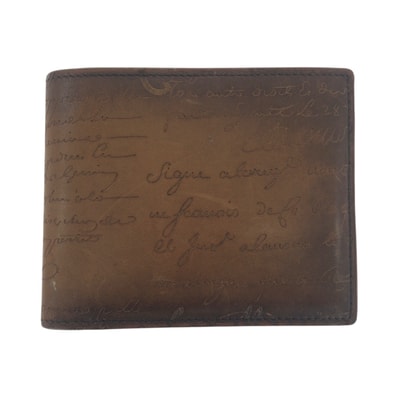美品 Berluti ベルルッティ カリグラフィ スクリット ブラウン レザー 折財布 コンパクトウォレット 506112 【中古】