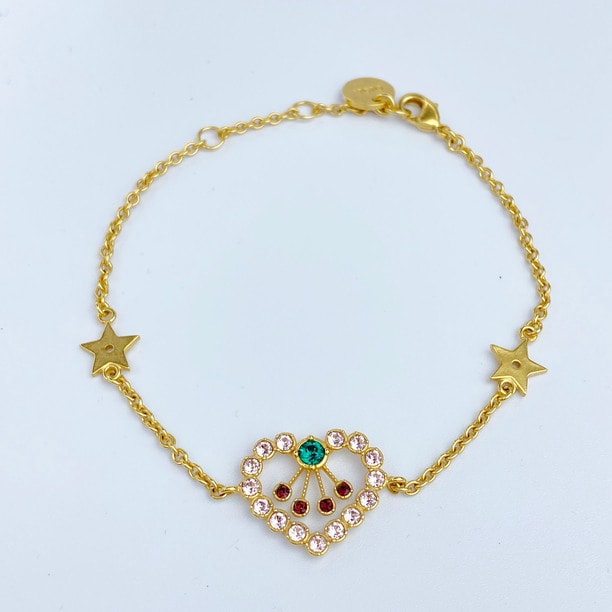 【値下げ】 Christian Dior クリスチャンディオール ハートモチーフ ブレスレット ストーン ゴールド ピンク/レッドブラウン/グリーン  レディース【中古】