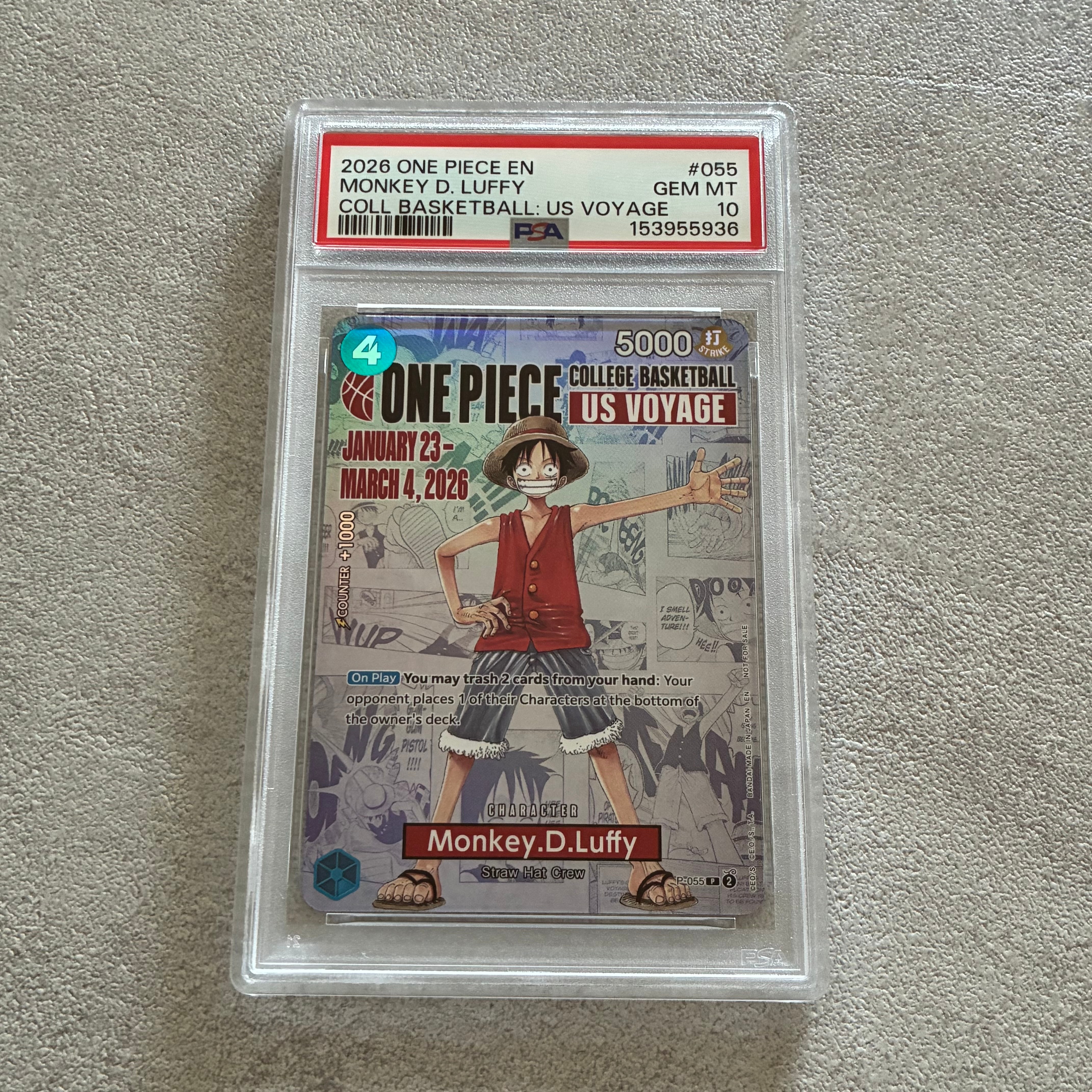 モンキー・D・ルフィ:P (開封済) [P-055]【英語版】(プロモーションカード「ワンピース カレッジ バスケットボール:USボヤージュ」)