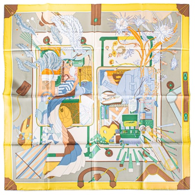 HERMES エルメス スカーフ カレ90 Bagage a Main バガージュ ア マン 004119S 03 2024AW シルク イエロー マルチカラー【中古】