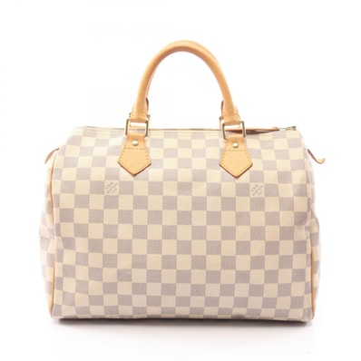 ルイ・ヴィトン LOUIS VUITTON スピーディ30 ダミエアズール ハンドバッグ バッグ PVCコーティングキャンバス レザー ダミエ・アズール レディース ホワイト系 N41533 【中古】