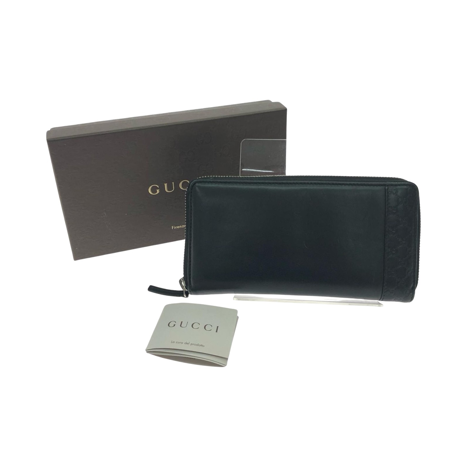 GUCCI グッチ メンズ 長財布 ラウンドファスナー レザー ミストラル マイクログッチシマ 307993 ブラック