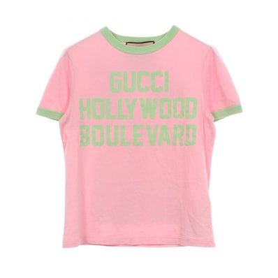 グッチ GUCCI Hollywood プリント クロップド リンガー 半袖Tシャツ 衣料品 トップス コットン レディース ピンク系 / グリーン系 695816 【中古】