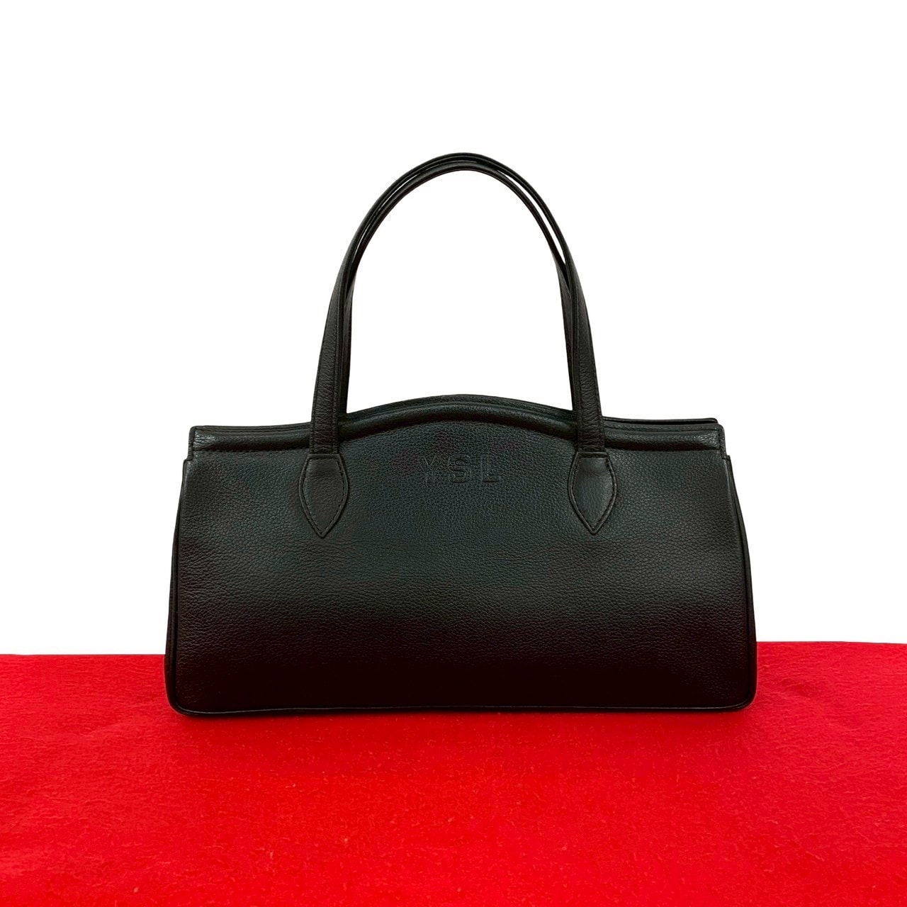 YVES SAINT LAURENT イヴ・サンローラン YSL ロゴ エンボス レザー ハンドバッグ ブラック
 25958